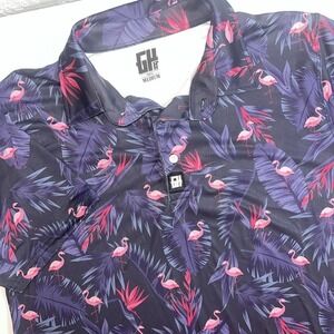 Greater Half Golf Polo Shirt Mens Size Medium Performance Tropical Pink Flamingo